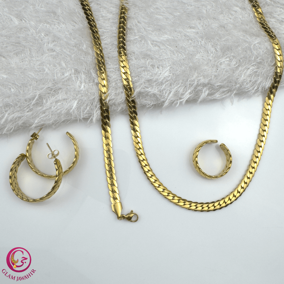 Parure Sbika complète dorée – GlamJawahir Parure Sbika complète en acier inoxydable doré avec 4 pièces